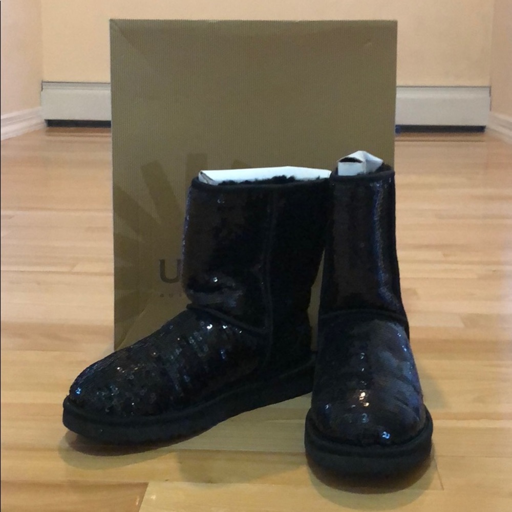 Black sequin classic short UGGs size 7